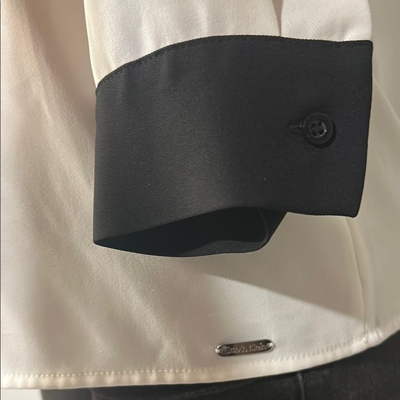 Calvin Klein Tunic Blouse Vintage Y2K Cream & Black Long Sleeve Women's Size SP - Picture 5 of 12